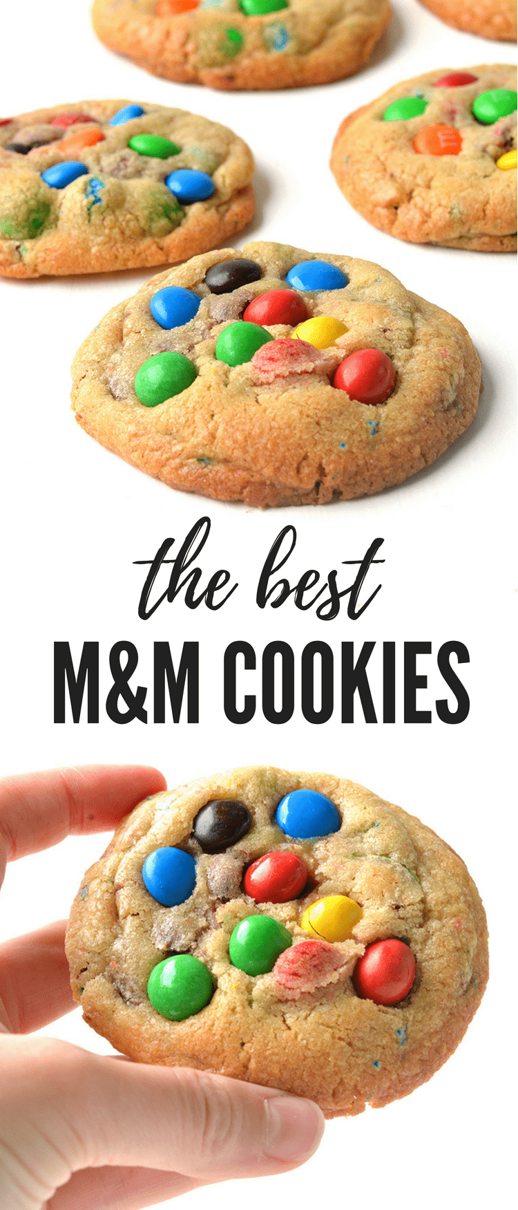 My all-time favourite go-to cookie recipe! Soft and chewy M&M cookies absolutely packed with candy. These easy cookies take minutes to make and seconds to eat! Recipe from sweetestmenu.com #cookies #mms #candy #dessert #baking