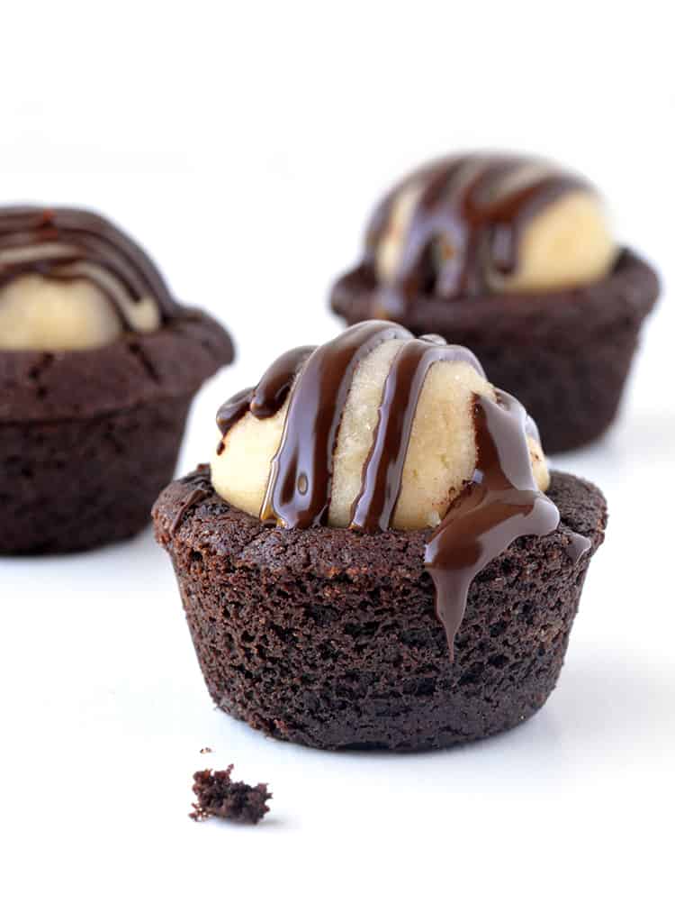 Chocolate cookie cups filled with chocolate chip cookie dough