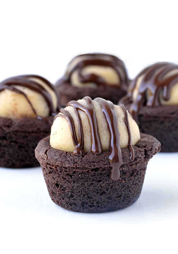 Chocolate cookie cups filled with chocolate chip cookie dough