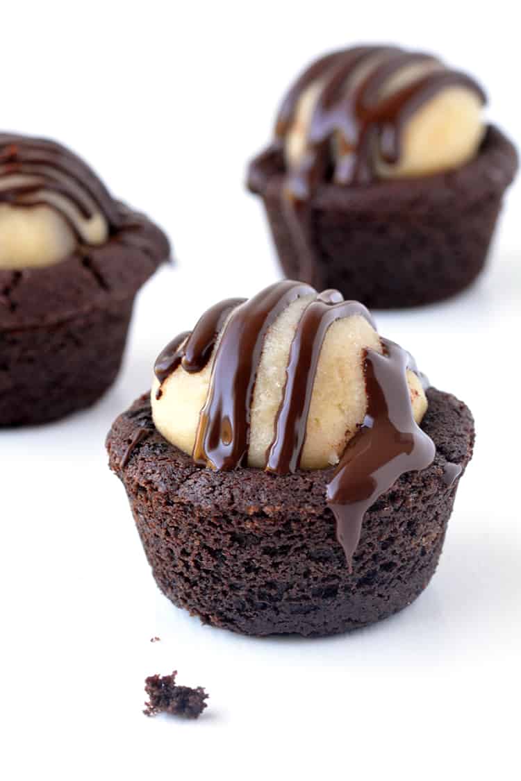 Chocolate cookie cups filled with cookie dough