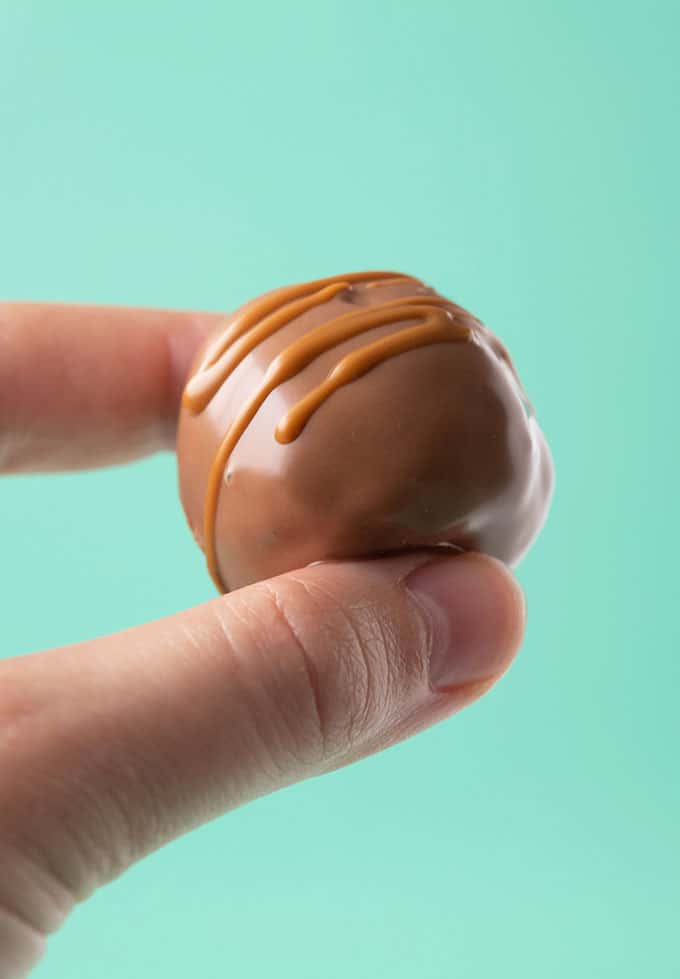 A hand holding a Cookie Butter Truffle