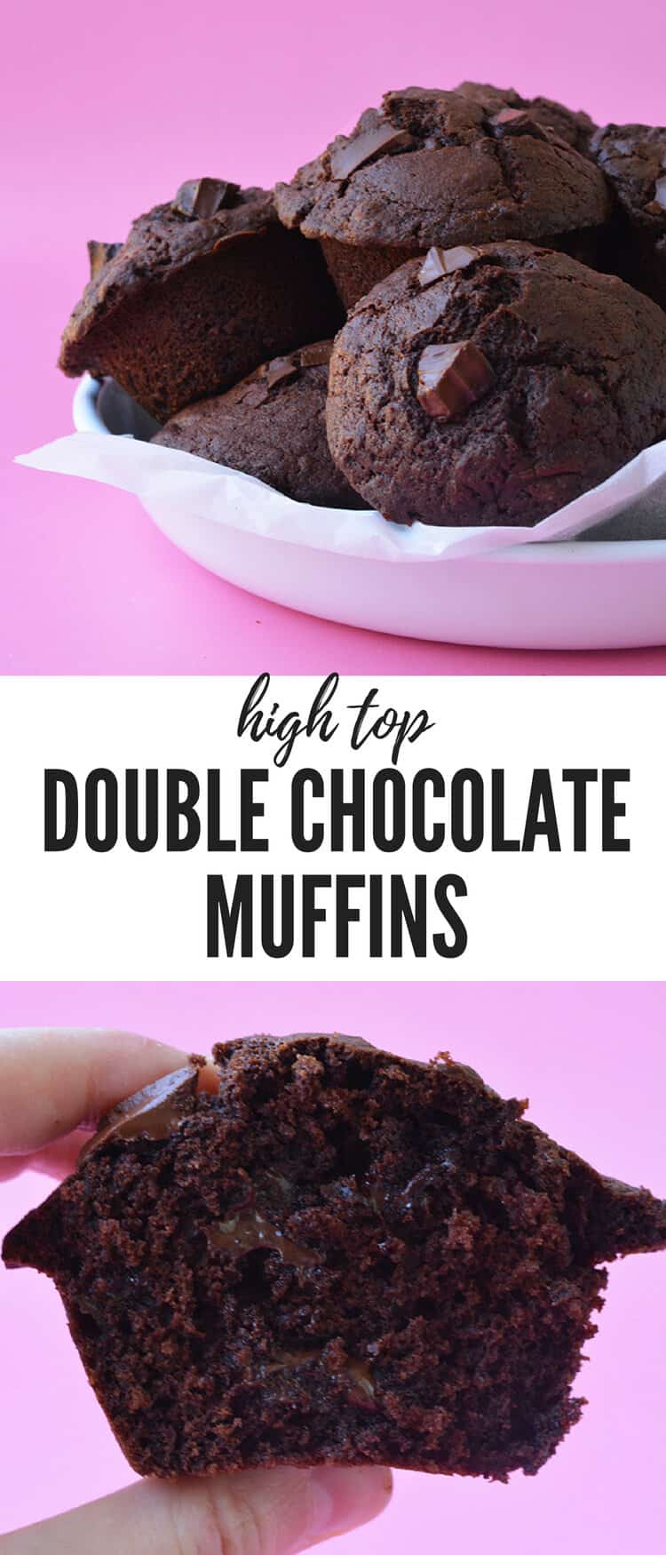 The BEST muffins I've ever had. Bakery-style Double Chocolate Muffins packed with chunks of chocolate. Recipe from sweetestmenu.com #chocolate #muffins