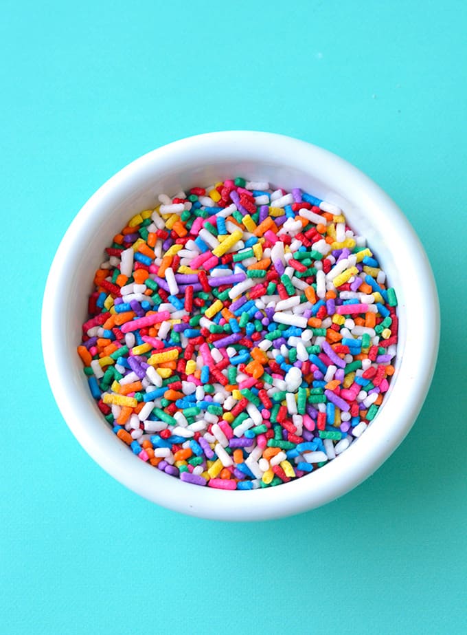 Small bowl of colourful sprinkles