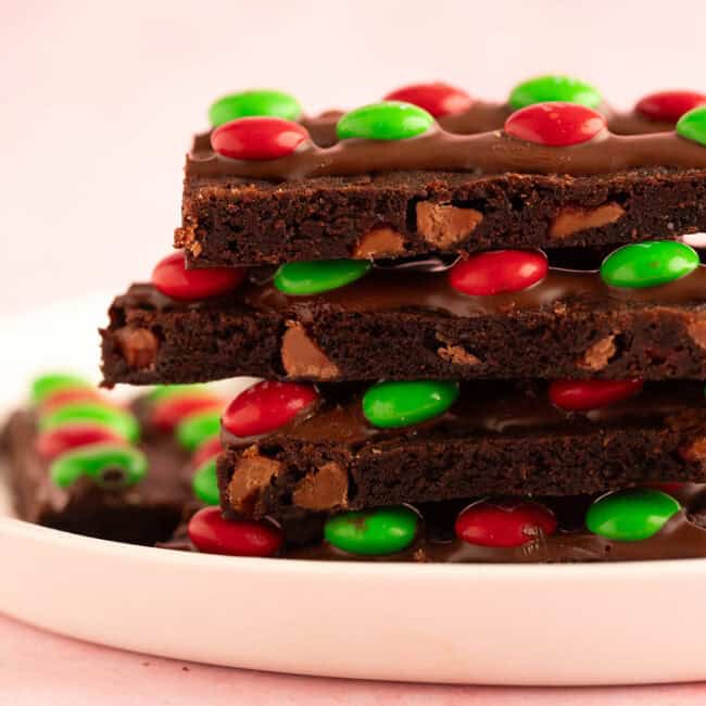 A tall stack of brownie bark.