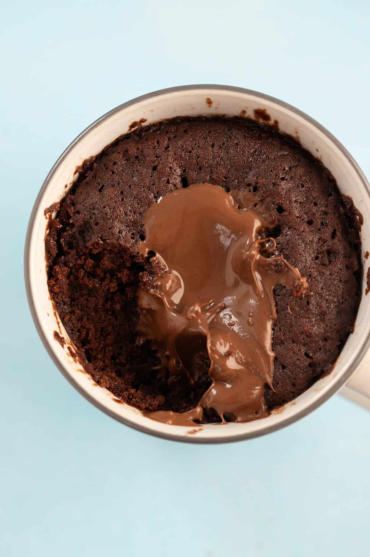 Top view of a delicious chocolate mug cake.