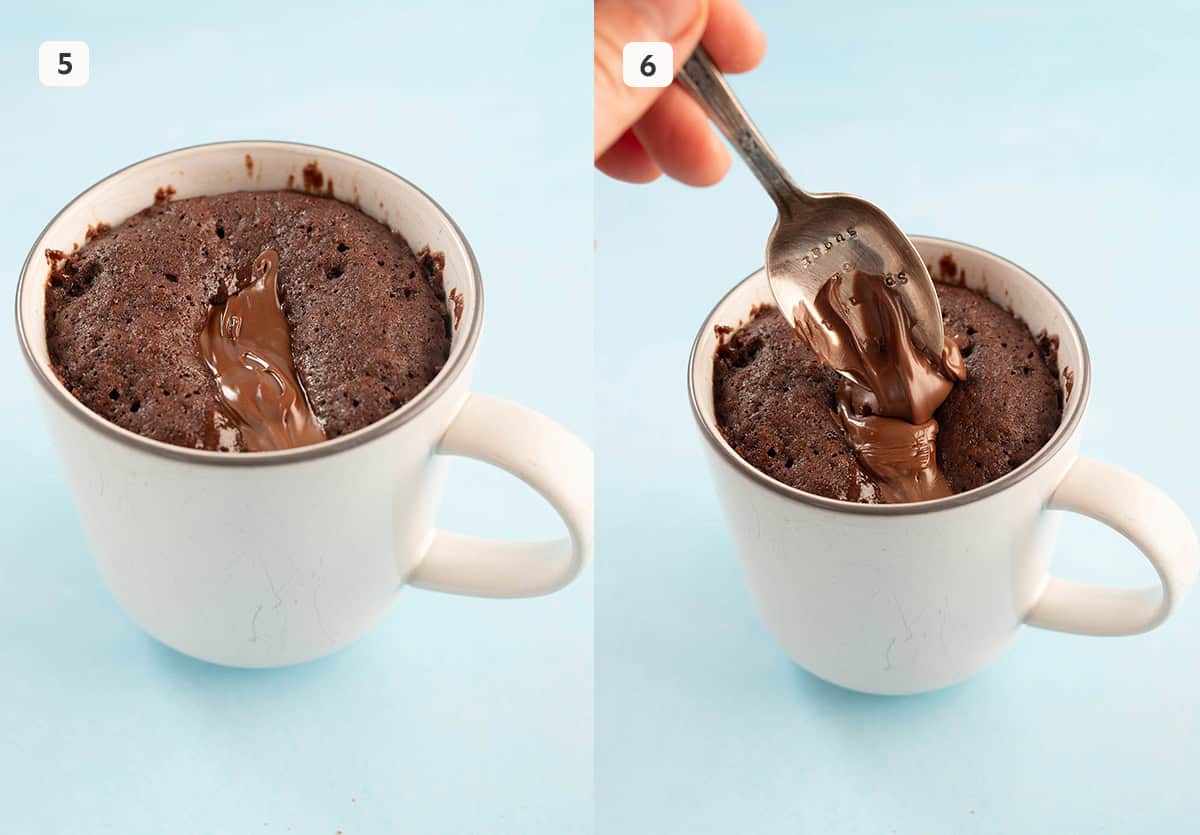 Nutella Mug Cake fresh out of the microwave.