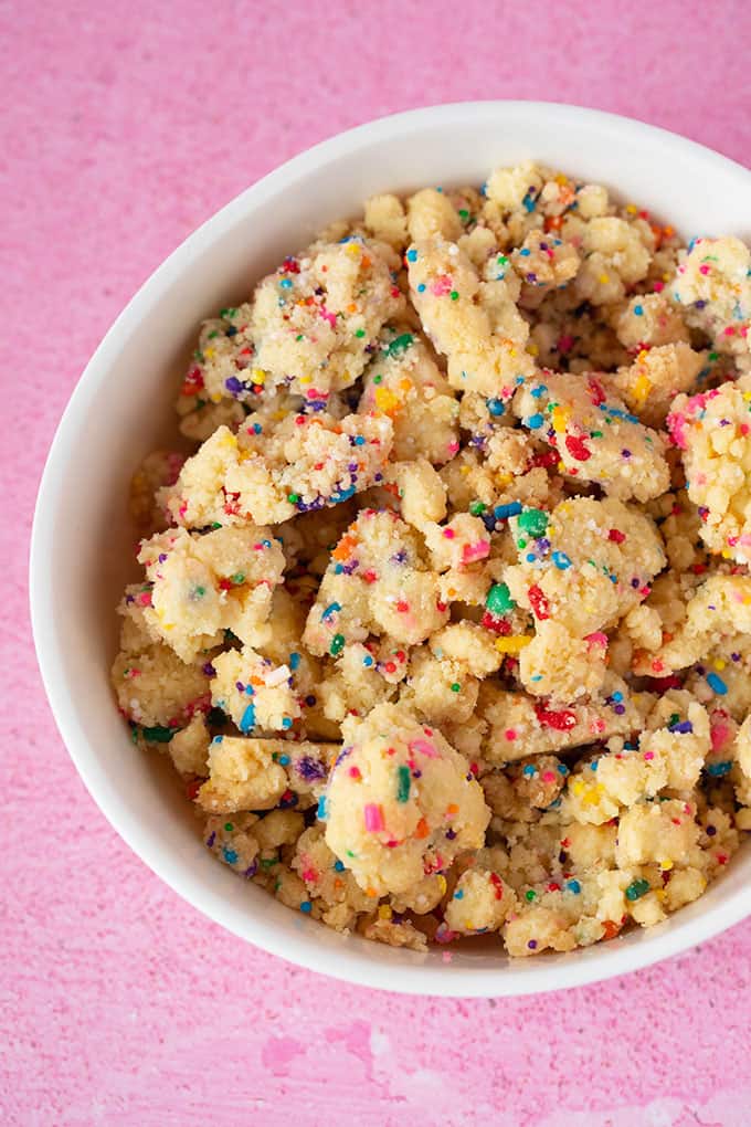 A bowl full of homemade cookie crumbs