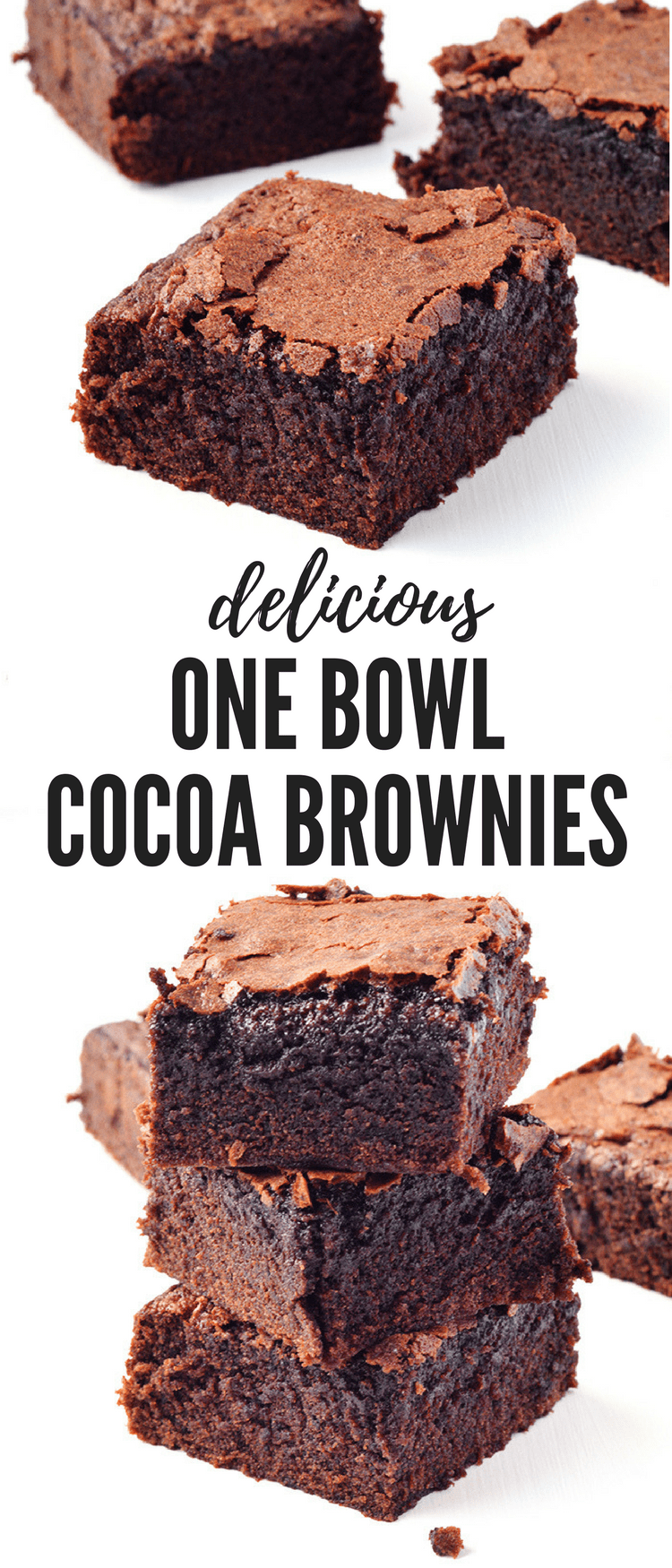 These One Bowl Cocoa Brownies are AMAZING! These big, thick fudgy brownies are SO easy to throw together especially when you need a last minute dessert. Recipe from sweetestmenu.com #brownies #chocolate #bars #dessert