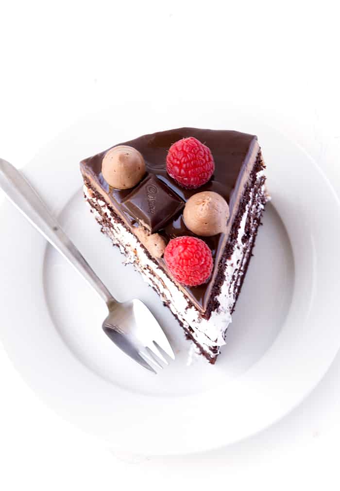 Raspberry Marshmallow Chocolate Layer Cake