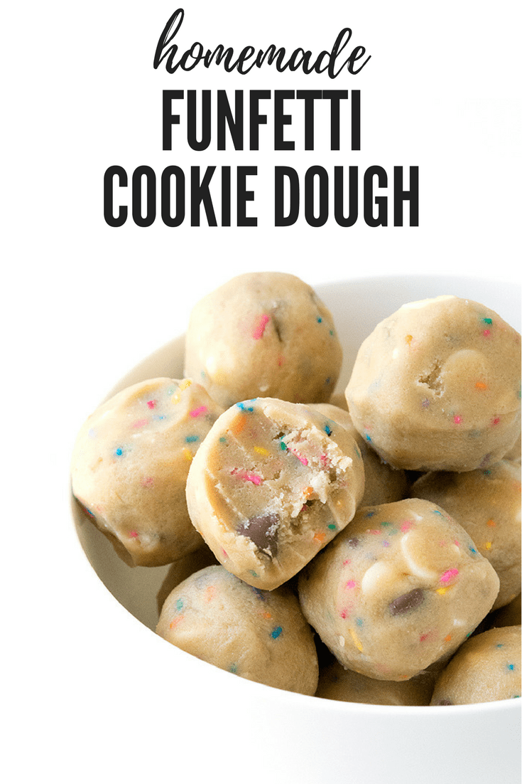 Love cookie dough? Make your own eggless Funfetti Cookie Dough with chocolate chips and sprinkles! Recipe from sweetestmenu.com #cookiedough #chocolate #funfetti #nobake