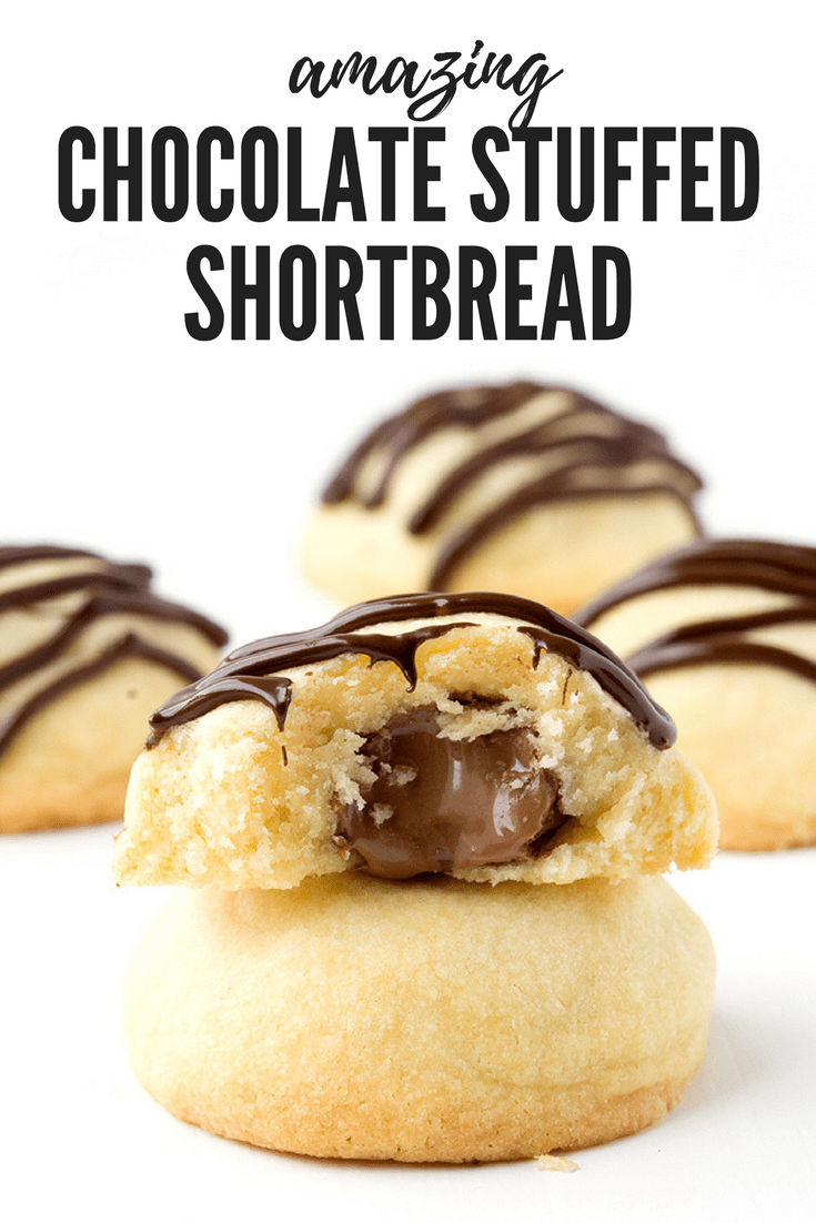These Chocolate Stuffed Shortbread Cookies are buttery and soft. Drizzled with chocolate, they're really easy to make! Recipe from sweetestmenu.com #cookies #shortbread #Christmas #chocolate