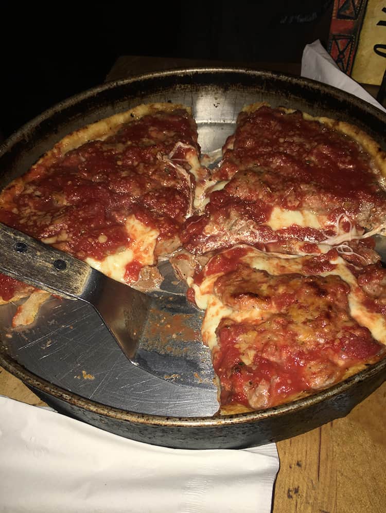 Deep dish pizza from Lou Malnatis