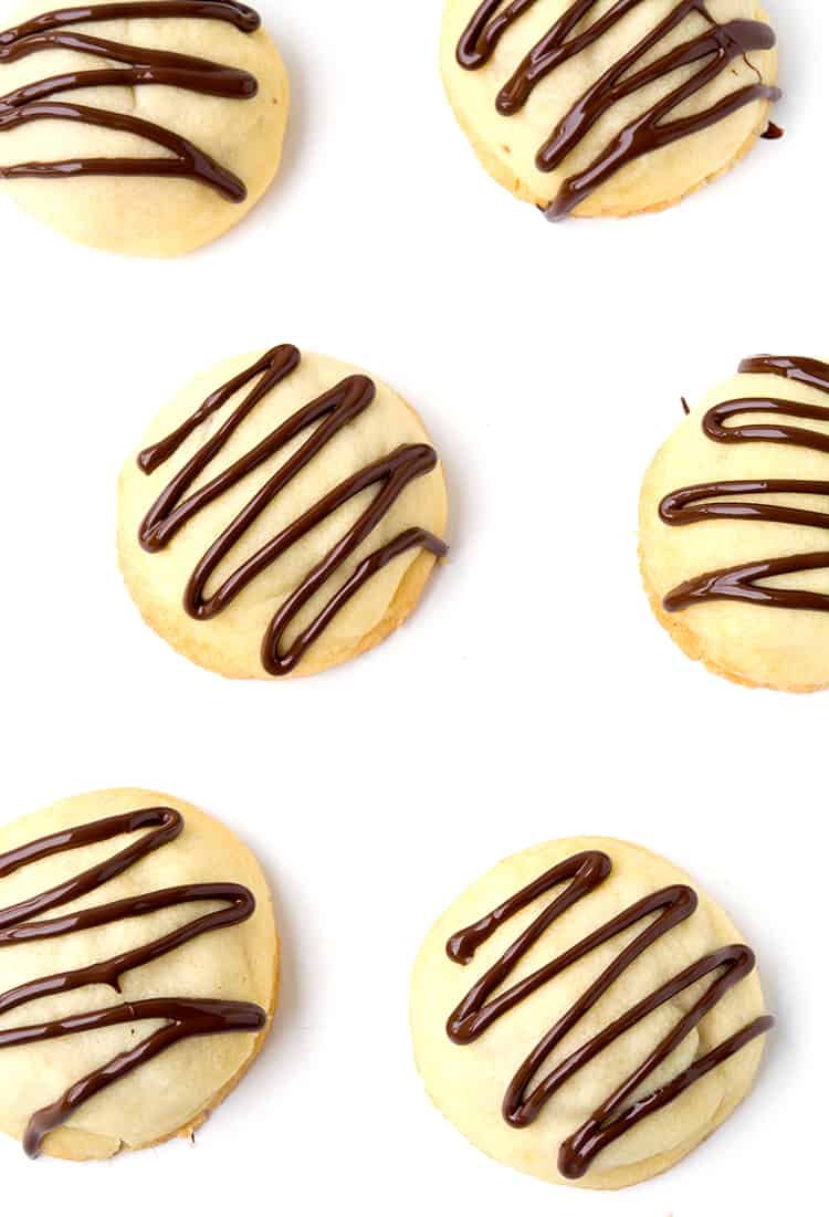  Chocolate Stuffed Shortbread Cookies with chocolate drizzle