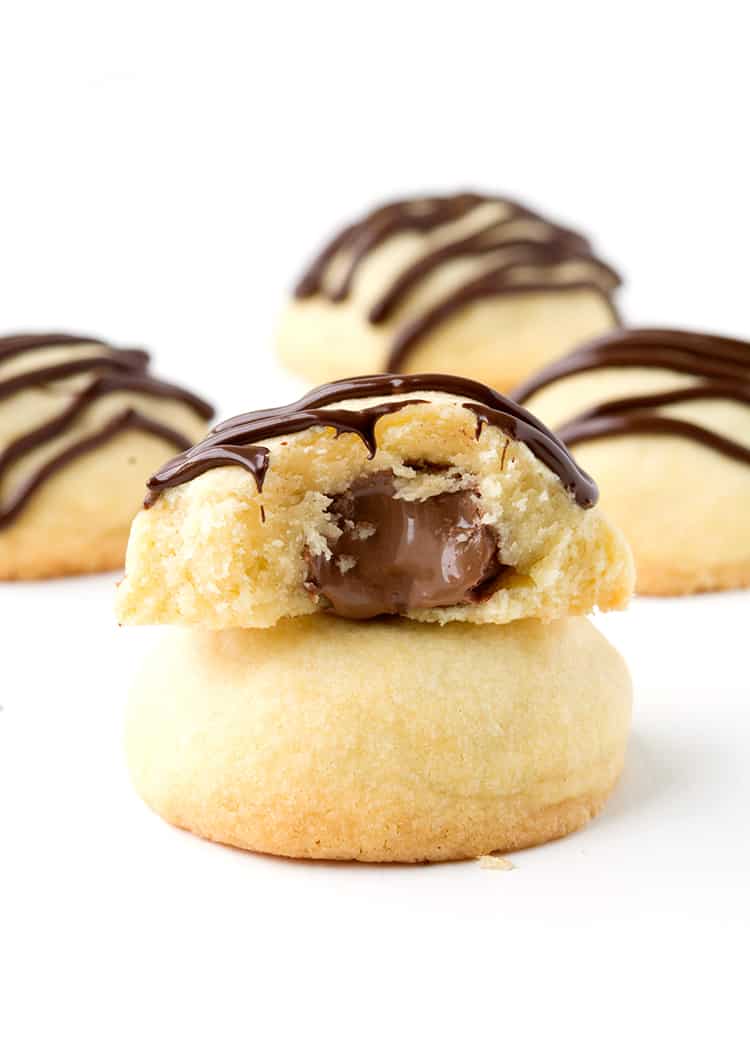 Chocolate Stuffed Shortbread Cookies with chocolate drizzle