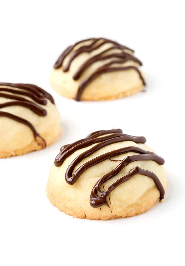 Chocolate Stuffed Shortbread Cookies with chocolate drizzle