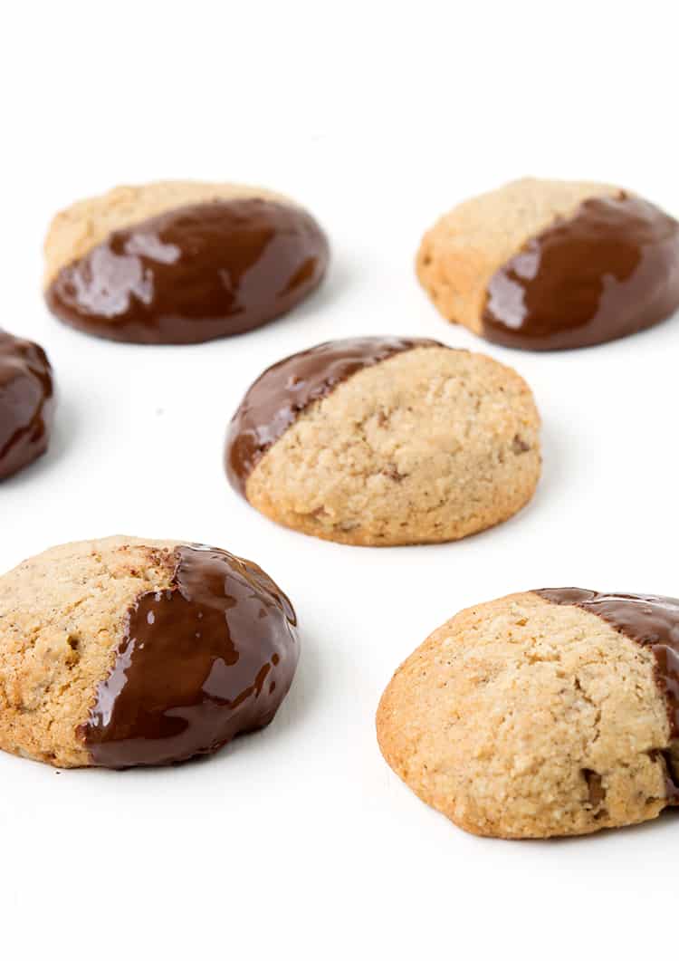 Chocolate dipped Gluten Free Pecan Almond Cookies