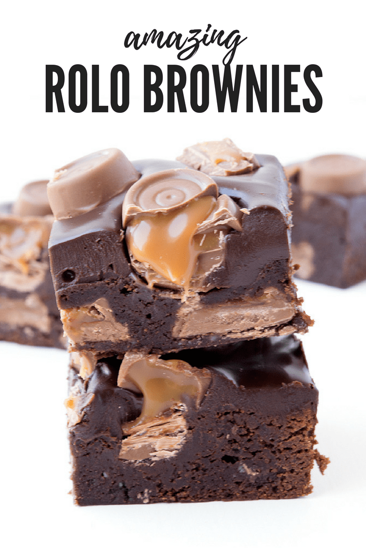 Oh my WORD! These Rolo Brownies are AMAZING! There's Rolos stuffed inside the brownie, with chocolate ganache on top and more chocolate ROLOS! Best dessert ever. Recipe on sweetestmenu.com #brownies #rolos #chocolate #dessert