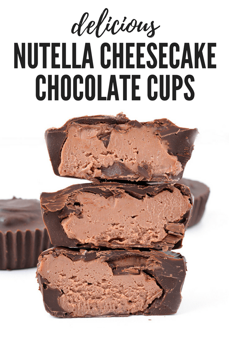 These 5 ingredient Nutella Cheesecake Chocolate Cups are the perfect no bake dessert! With a creamy Nutella cheesecake filling and a crunchy chocolate shell. Recipe from sweetestmenu.com #cheesecake #chocolate #Nutella #dessert