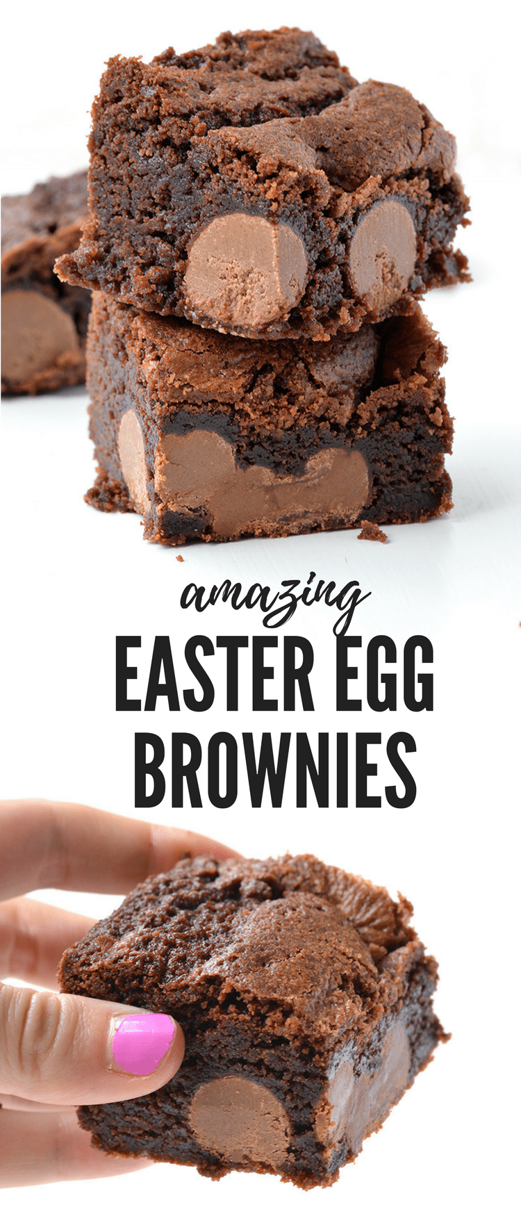 AMAZING Easter Egg Chocolate Brownies with a extra fudgy centre and chewy edges. Stuffed with mini Easter eggs, it's a special Easter dessert. Recipe from sweetestmenu.com #brownies #easter #chocolate #eastereggs