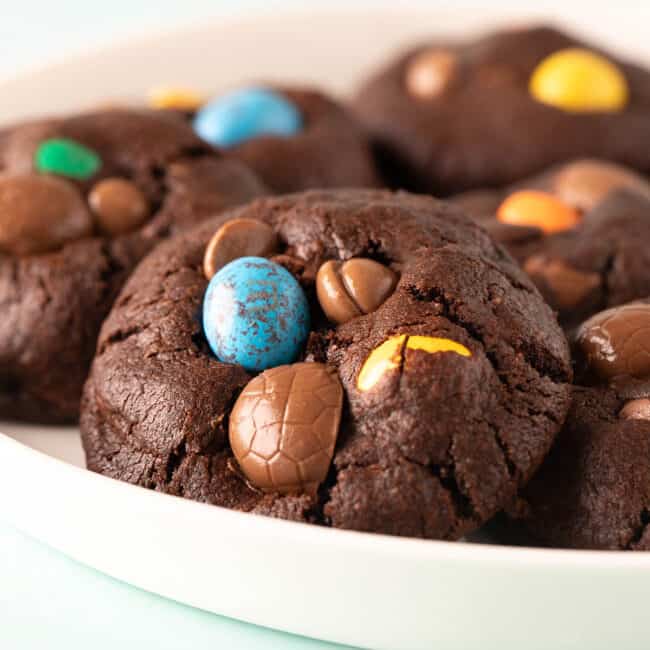 A plate of Chocolate Easter Egg Cookies.