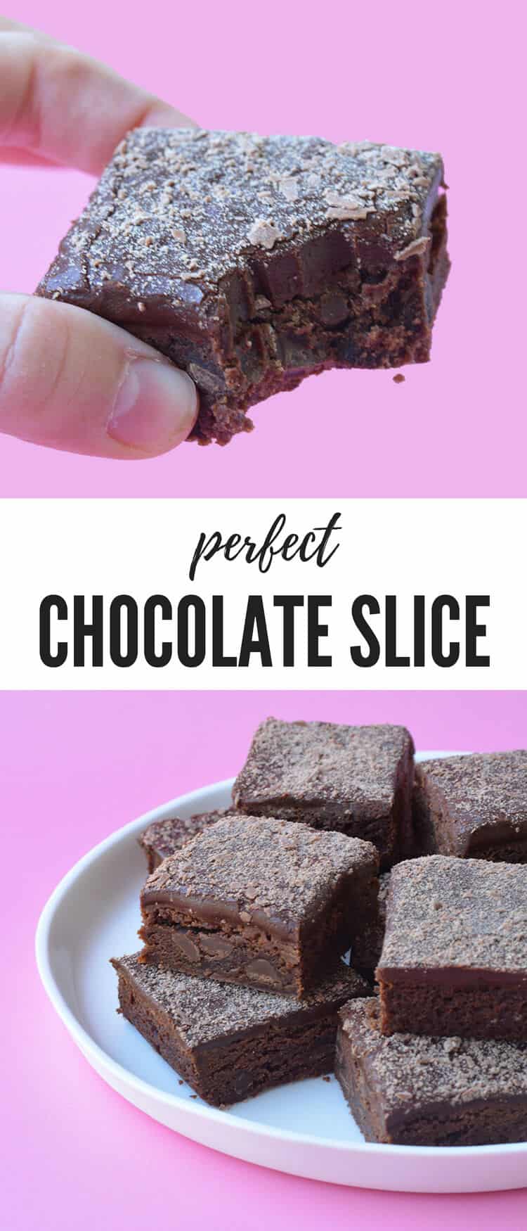 This is the PERFECT Chocolate Slice! Soft and chewy choc slice topped with an easy cocoa frosting, it's so easy to make. Recipe from sweetestmenu.com #chocolate #slice #dessert