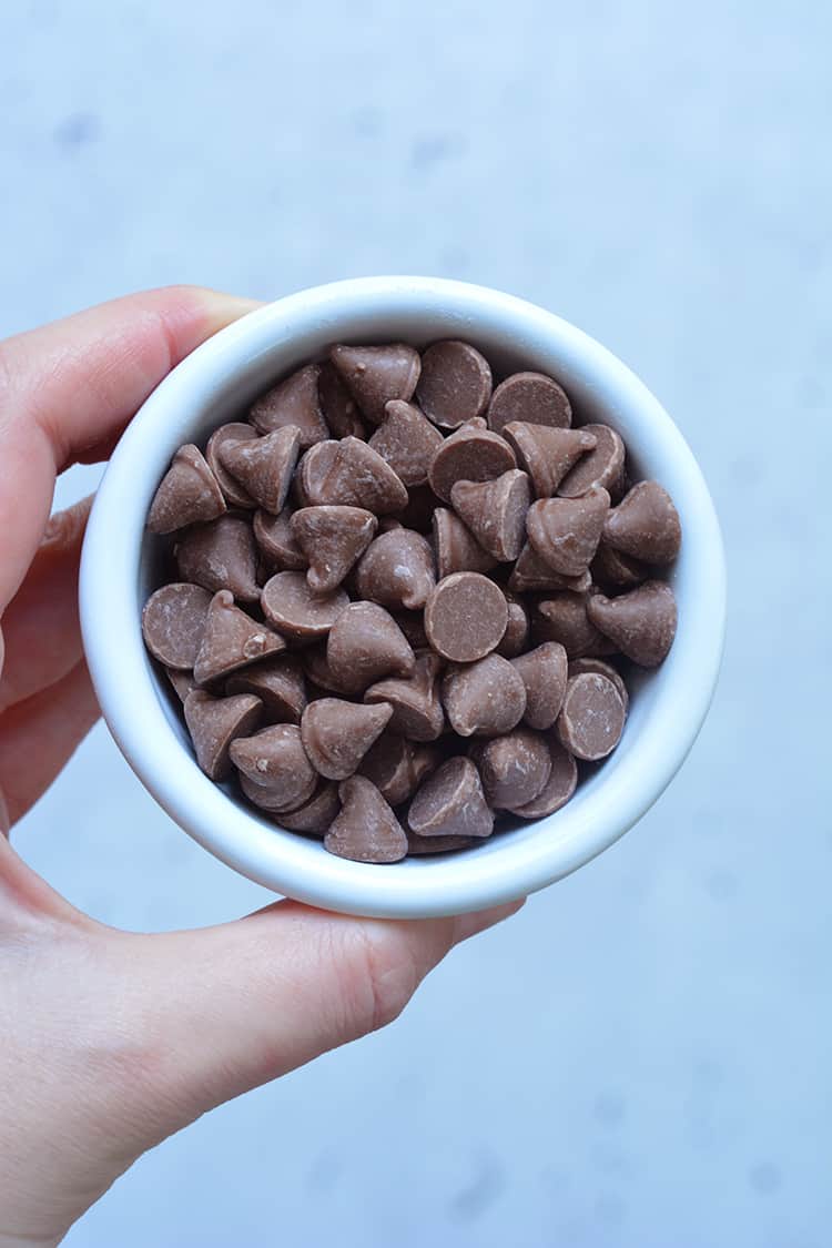 A small bowl of chocolate chips