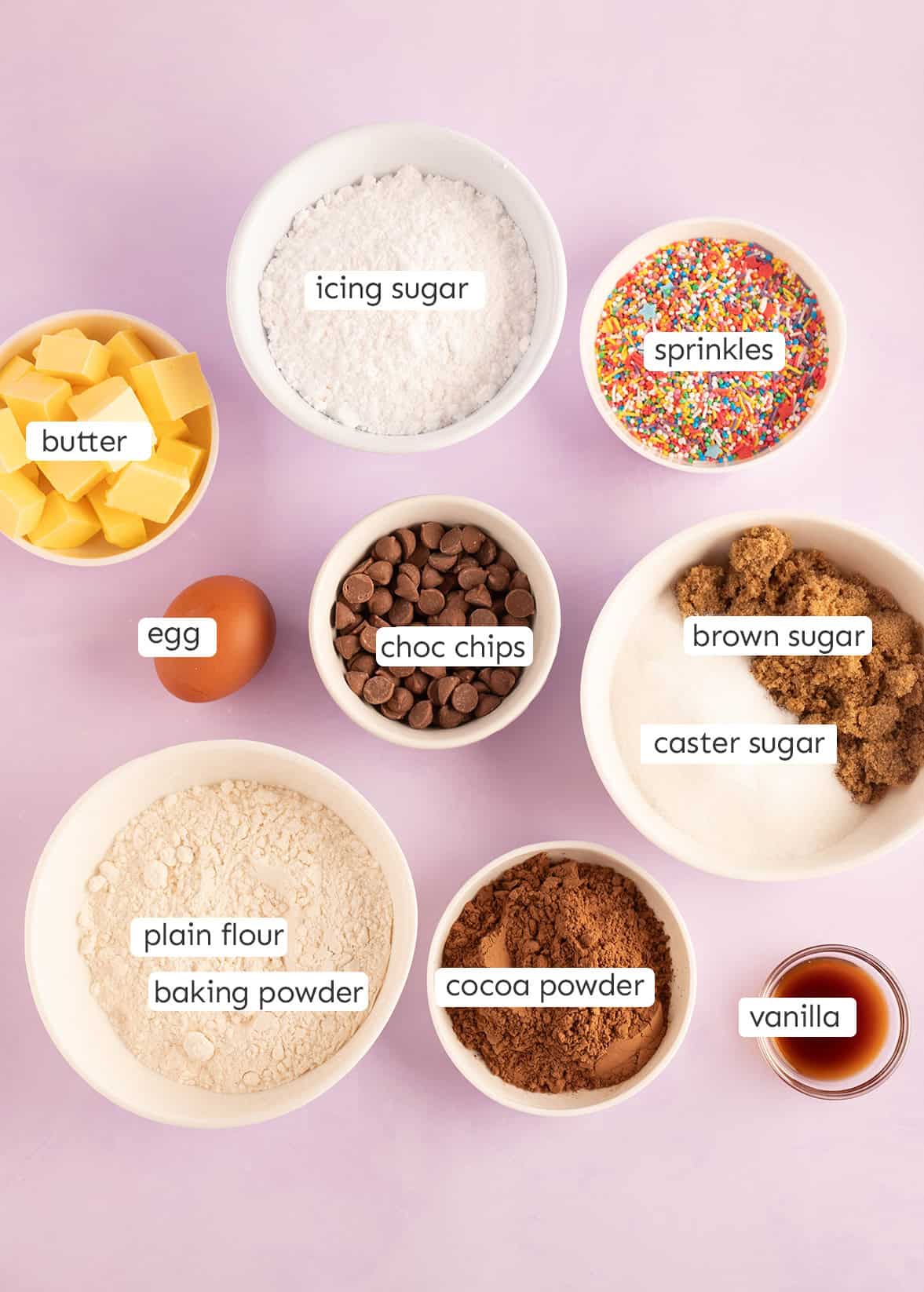 All the ingredients needed to make chocolate slice from scratch