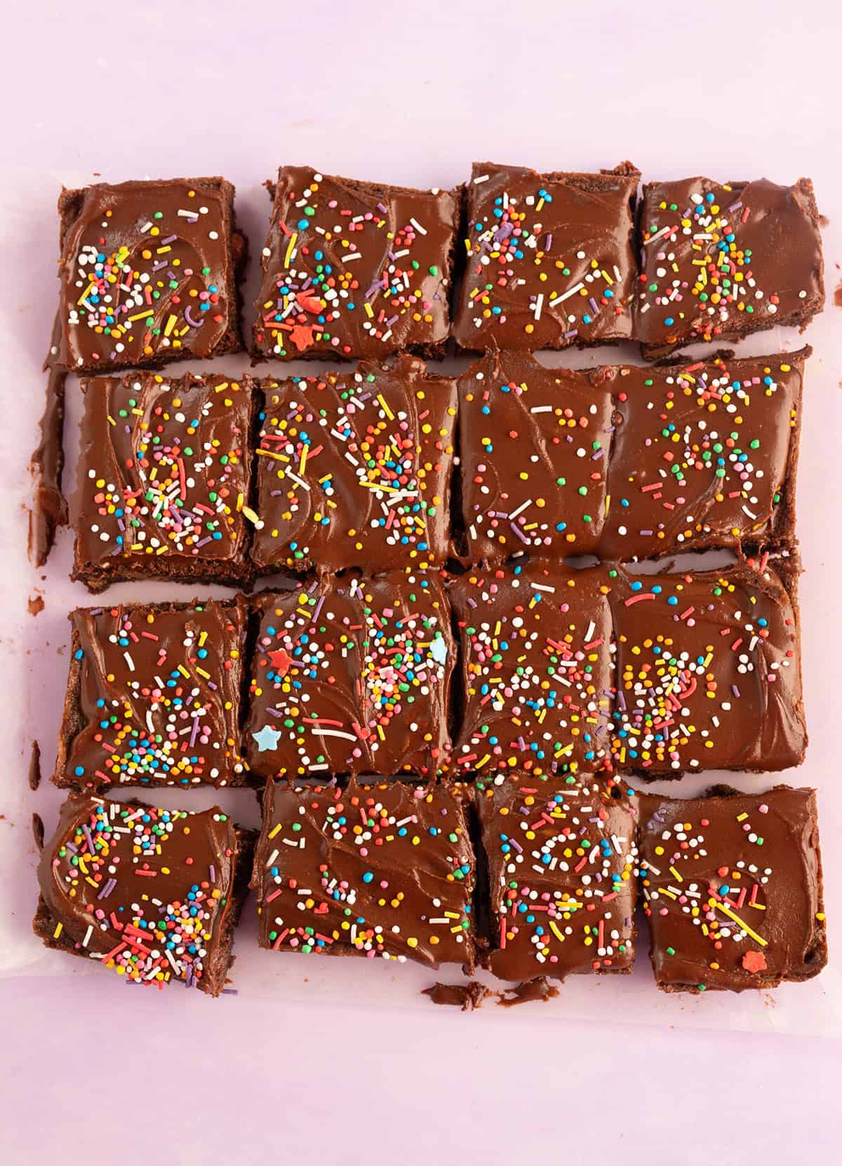 Top down view of homemade chocolate slice looking amazing.