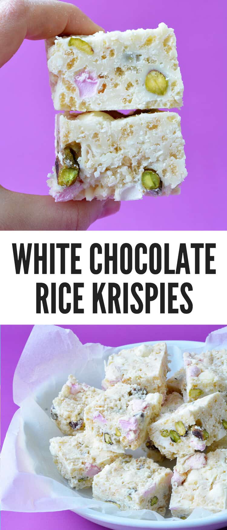 These White Chocolate Rice Krispie Squares are AMAZING! You only need 5 ingredients and 10 minutes to make these! Recipe from sweetestmenu.com #whitechocolate #ricekrispies #dessert