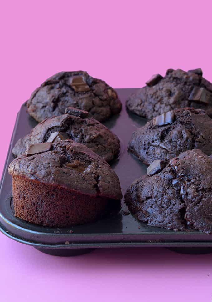 Freshly baked Chocolate Muffins still in the tray