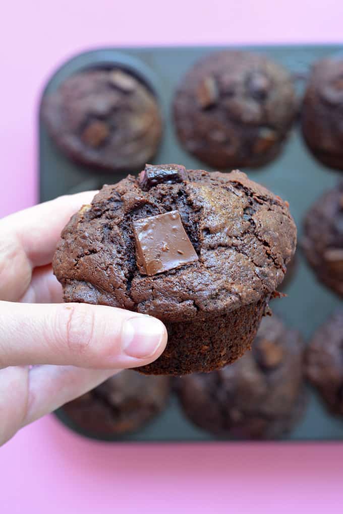 A close up of a Double Chocolate Muffin