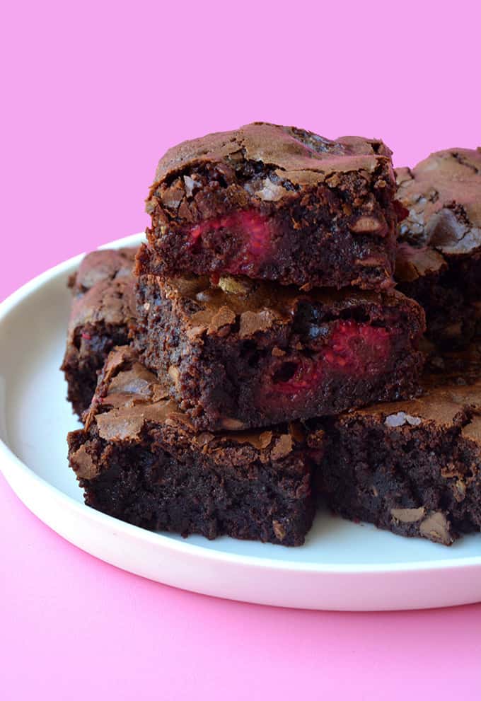 A stack of Raspberry Chocolate Brownies