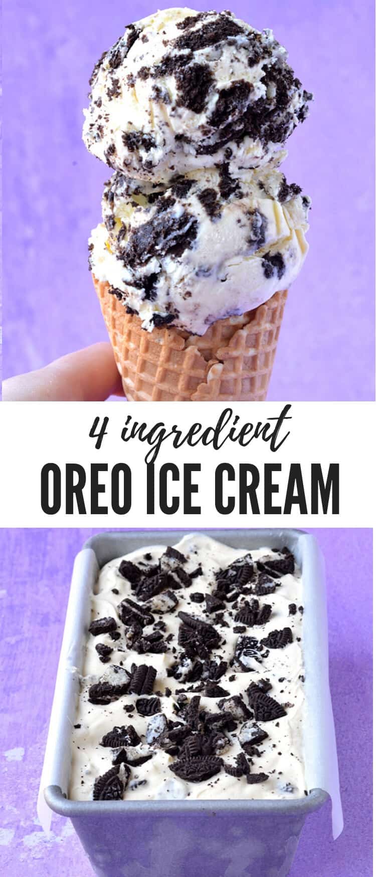 You'll love this 4 ingredient Oreo Ice Cream! You don't even need an ice cream machine and it comes together in minutes. It's the perfect cookies and cream dessert. Recipe from sweetestmenu.com #oreos #dessert #icecream #cookies