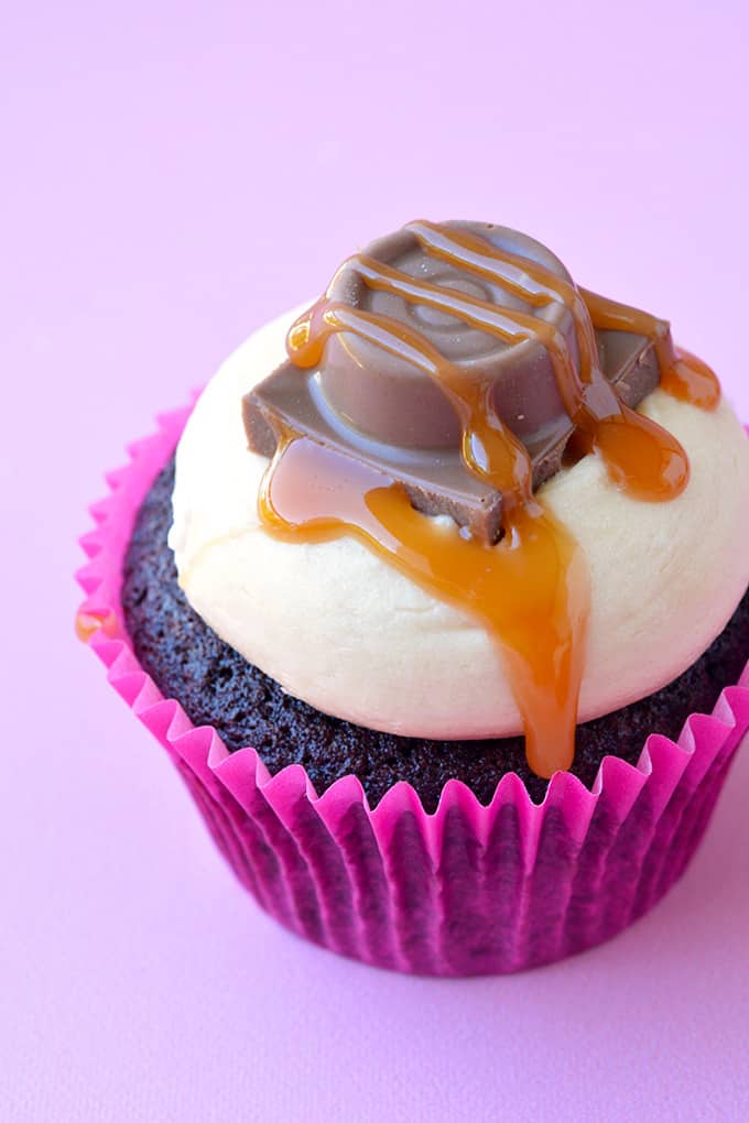 Top view of a Salted Caramel Chocolate Cupcake