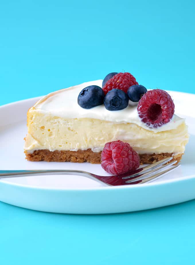 Side view of a slice of Sour Cream Cheesecake