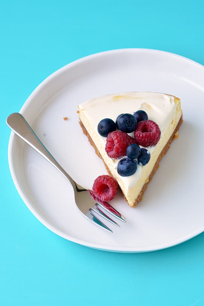 Top view of a slice of Sour Cream Cheesecake