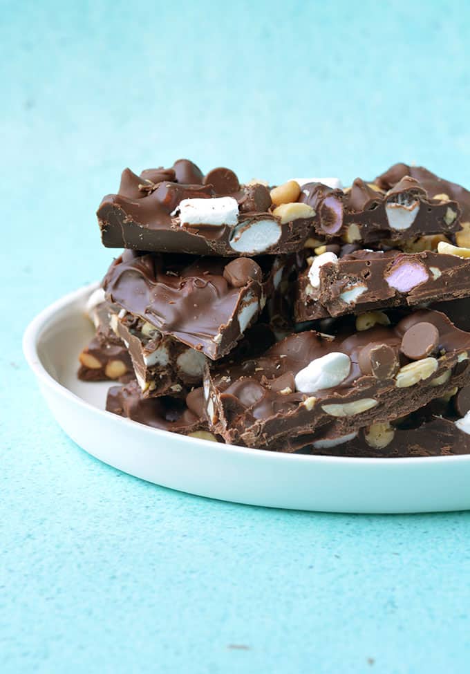 Nutella Rocky Road Bark on a white plate