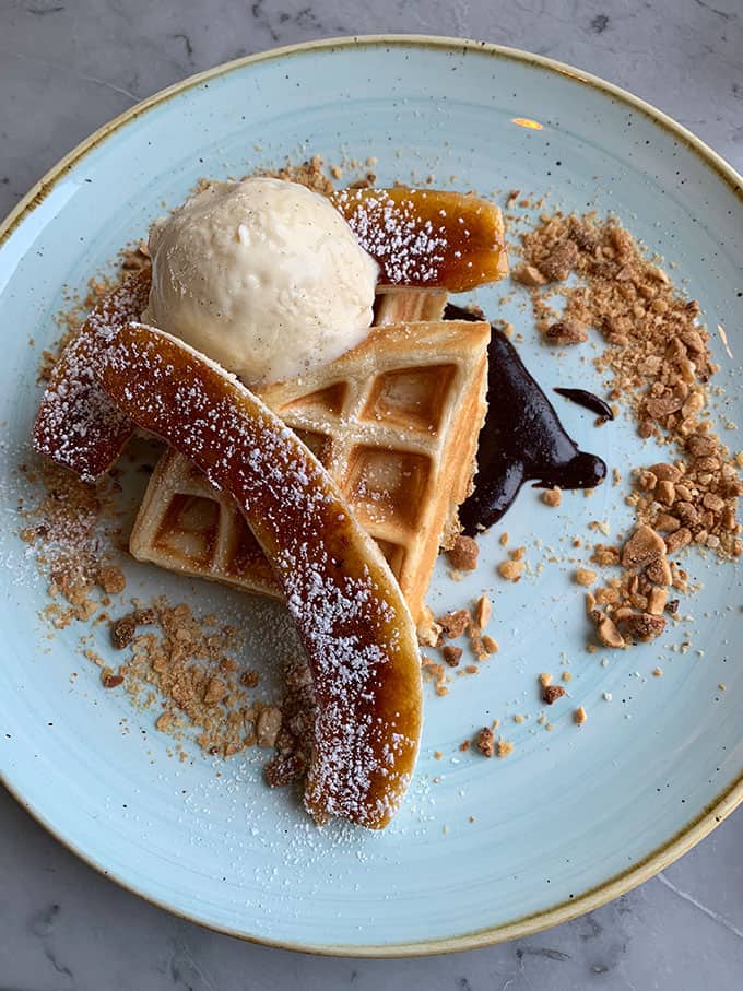 Caramelised banana waffles from Duck and Waffle in London