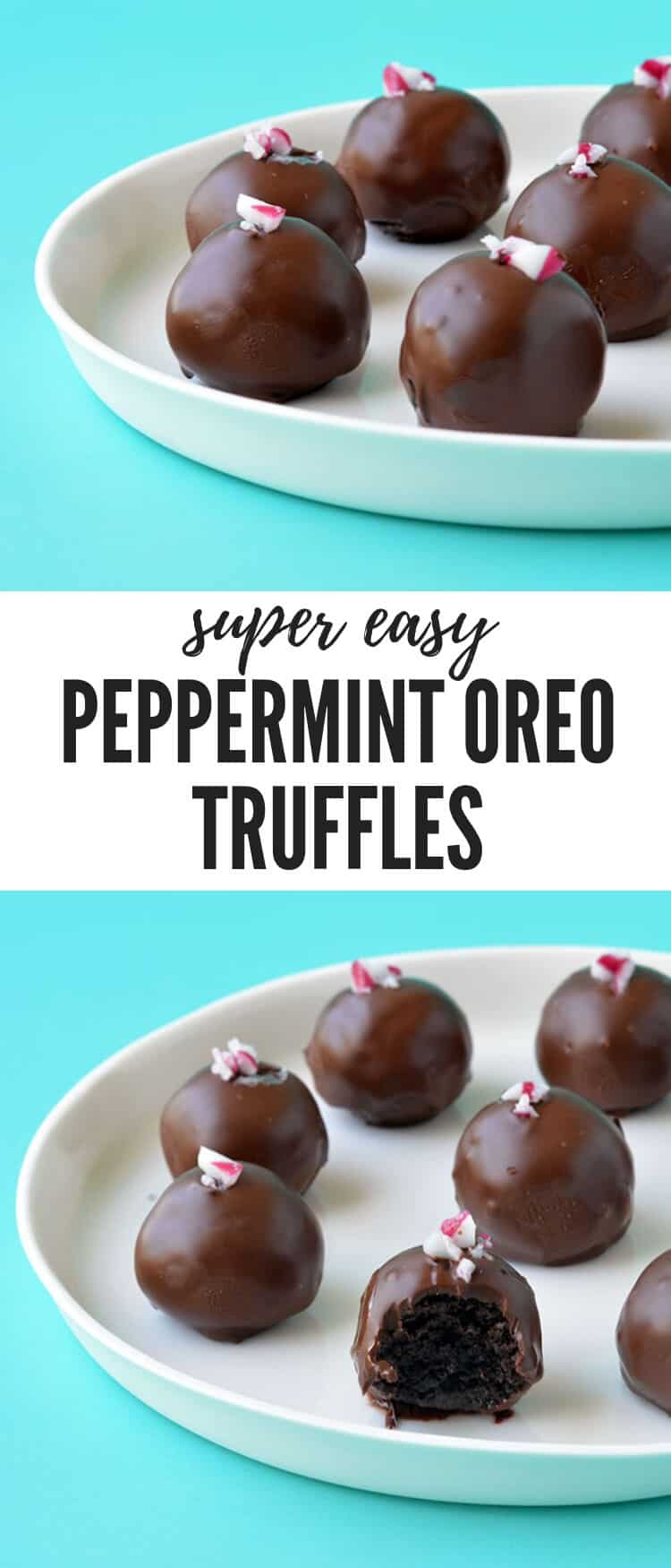 Celebrate Christmas with these five ingredient Peppermint Oreo Truffles. Boasting a soft chocolate mint centre, these Oreo truffles are covered with dark chocolate and crushed candy canes. Find the easy recipe from sweetestmenu.com #oreos #truffles #chocolate #christmas