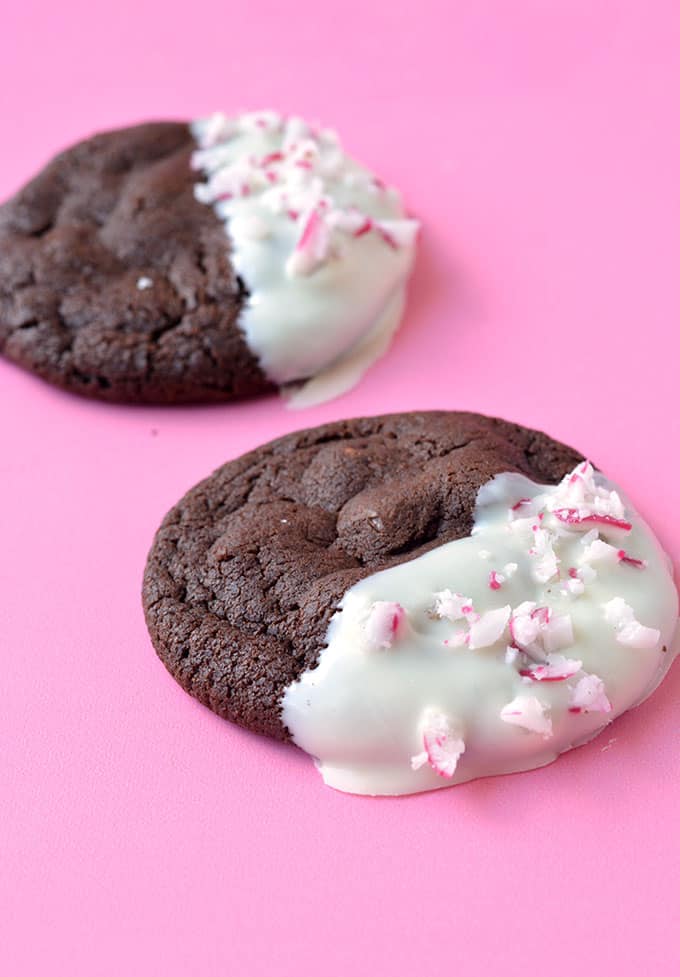 A close up of a homemade Peppermint Chocolate Cookies