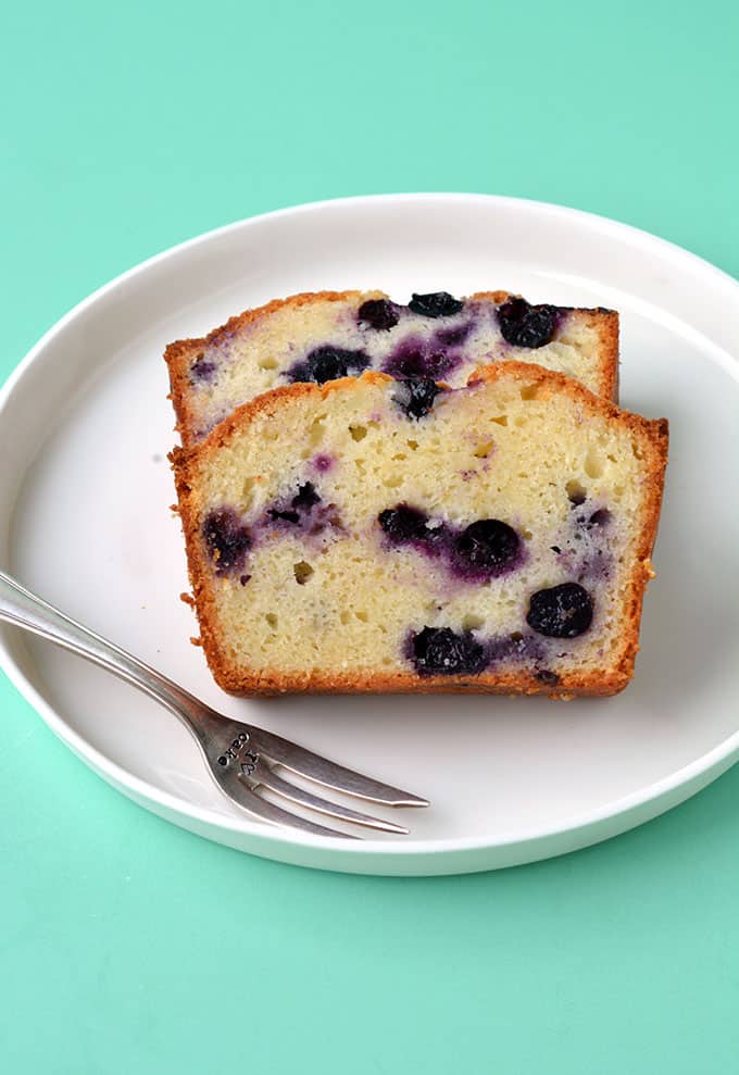 Slices of Blueberry Bread on a white plate
