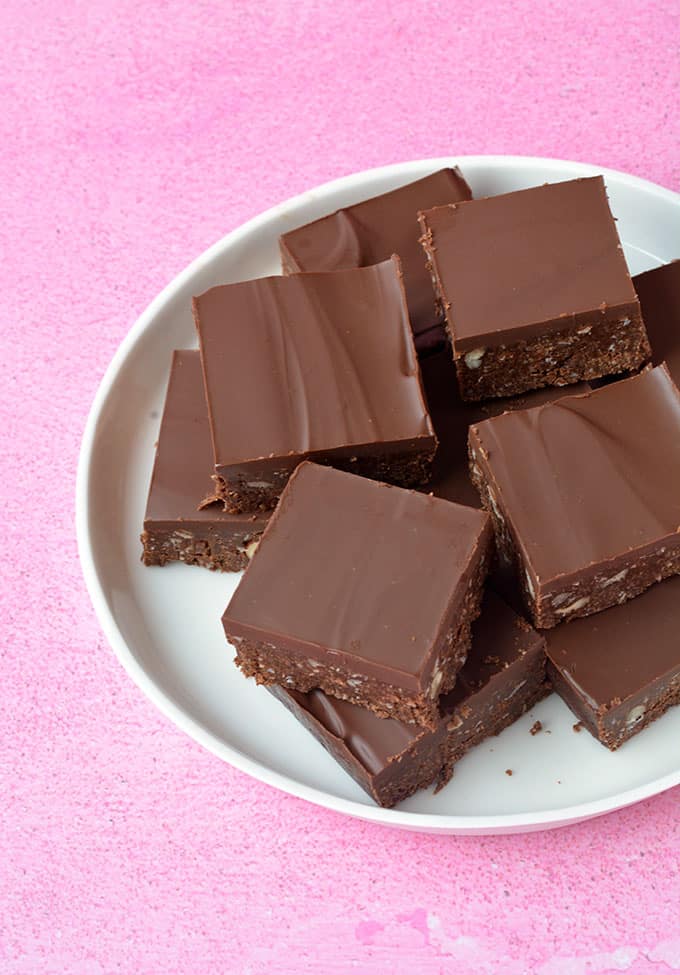 A plate of homemade chocolate slices