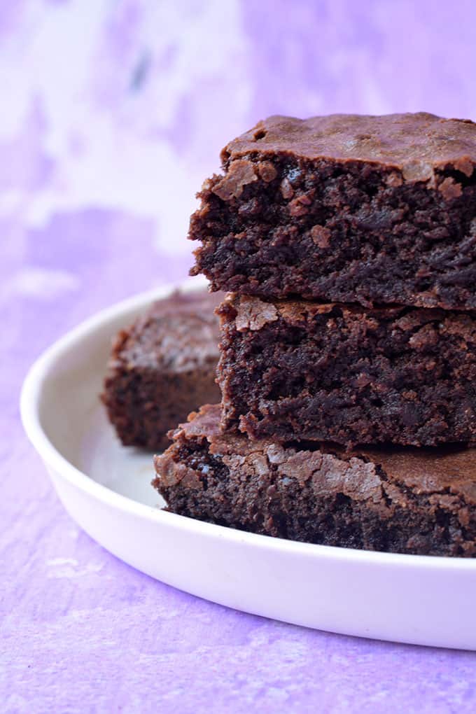 A close up of a stack of Olive Oil Brownies