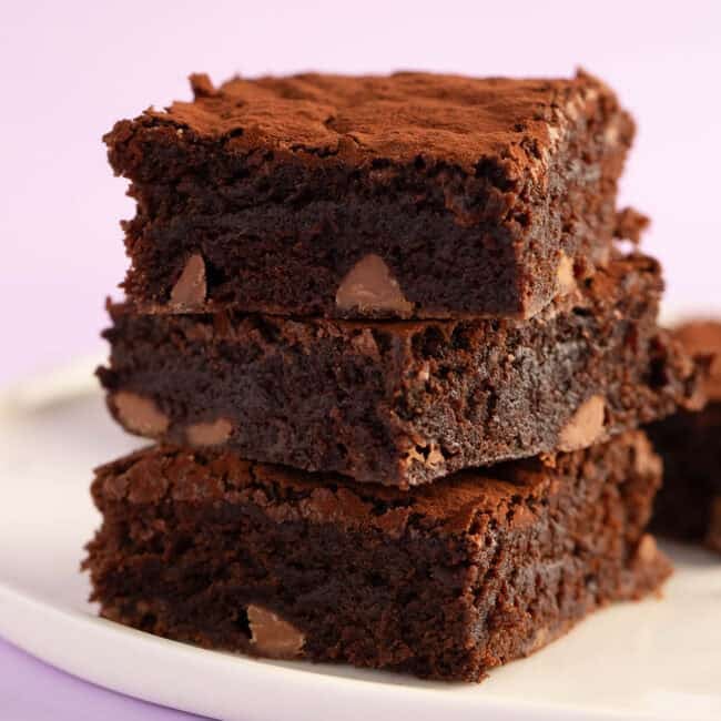 A stack of homemade brownies