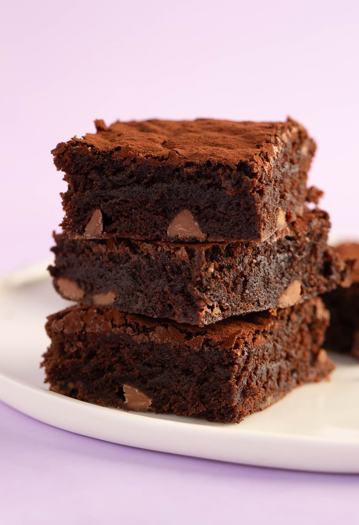 A stack of homemade olive oil brownies