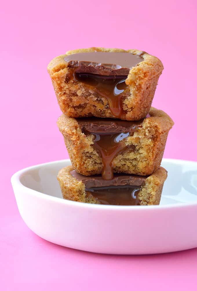 A stack of Homemade Twix Cookie Cups