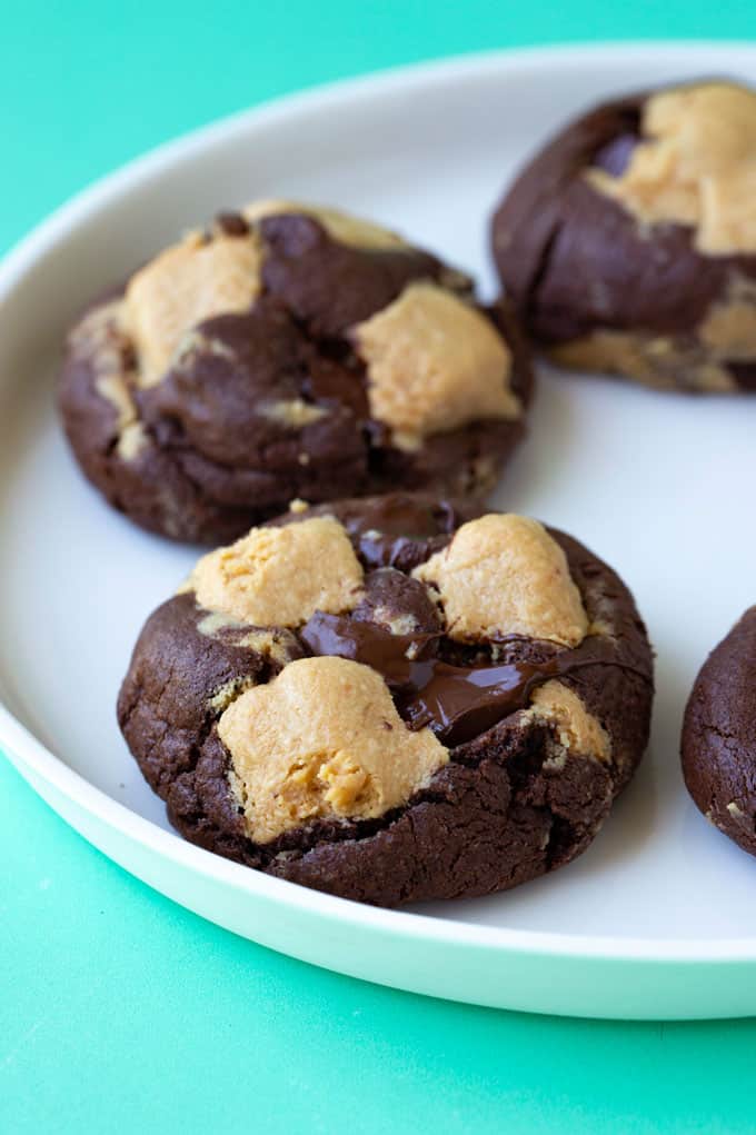 Chocolate Peanut Butter Cookies on a white plate