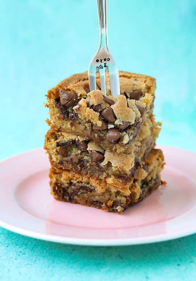 A stack of Congo Bars with a fork sticking out the top