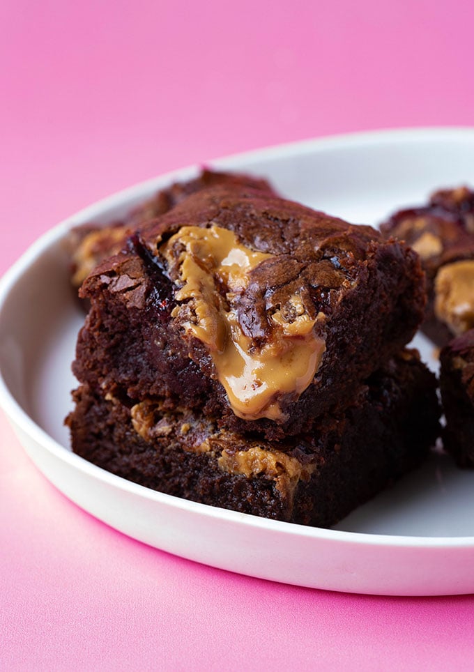 Fudgy Peanut Butter Brownies on a white plate