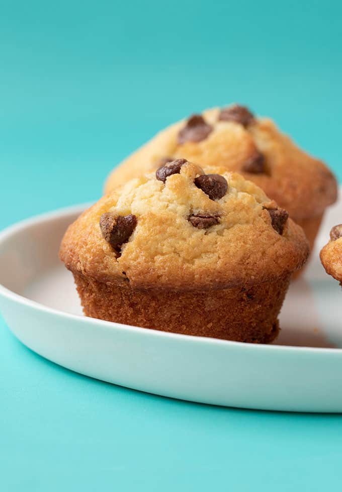 A plate of chocolate chip muffins
